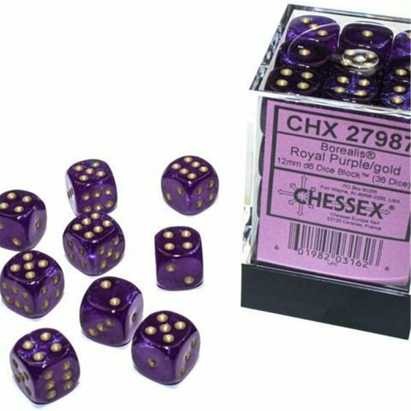Time2Play 12 mm D6 Cube Borealis Luminary Dice, Royal Purple with Gold Numbers, 36PK TI3295517